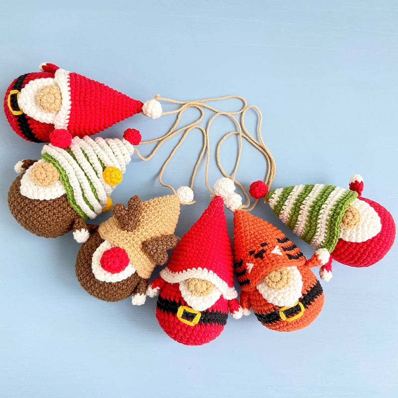 Christmas Ornaments Tiny Gnomes Pattern Christmas Crochet Garland Holiday Tiny Gnomes Ornaments Tree Gnome Deer Gnom 7