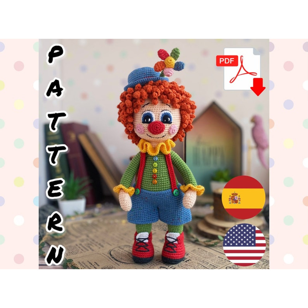 Crochet Pattern Doll Clown Amigurumi Clown TUTORIAL Doll Clown In English Spanish In PDF 0