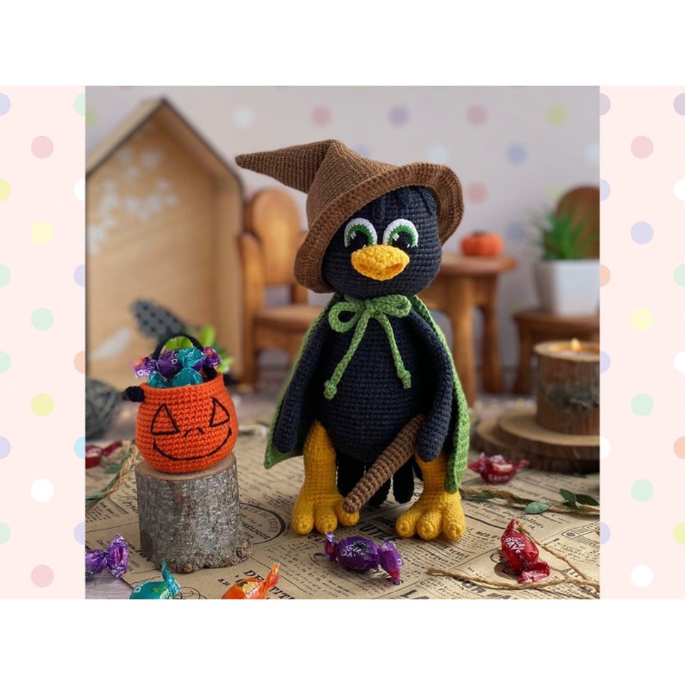 Crochet Pattern Doll Raven In Pumpkin And Wizard Costumes TUTORIAL Crow In English In PDF Amigurumi Crow Halloween Pa 3