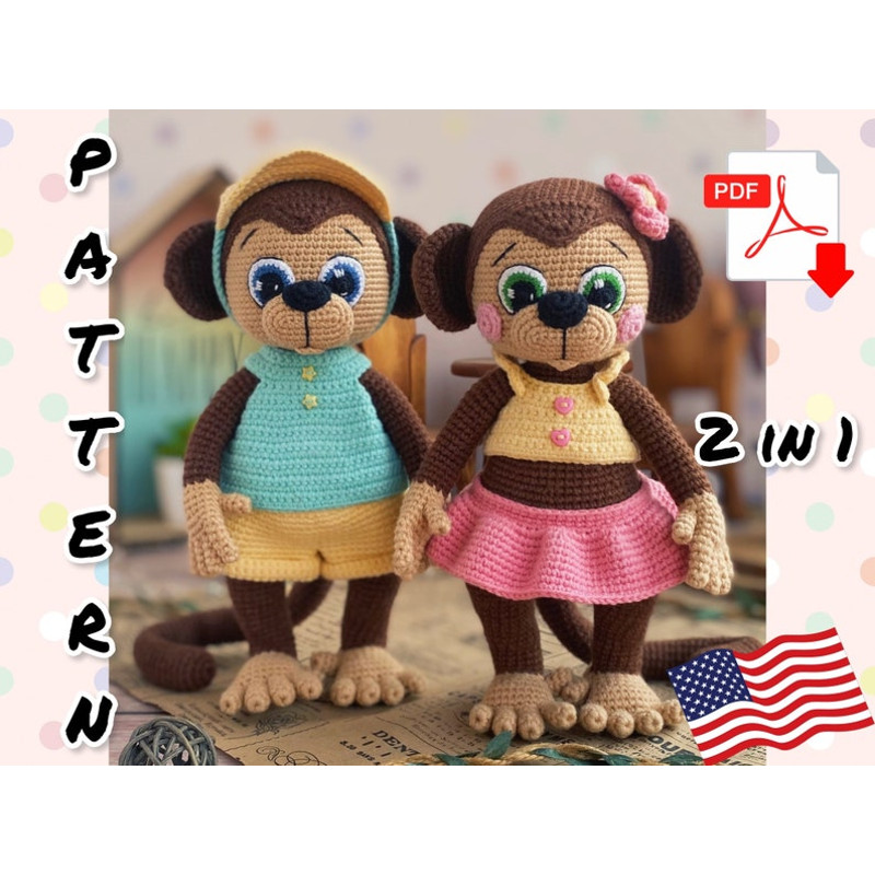 Crochet Pattern Doll Monkeys Girl And Boy Tutorial Monkeys In English In PDF Amigurumi Monkeys Animal Patterns 0