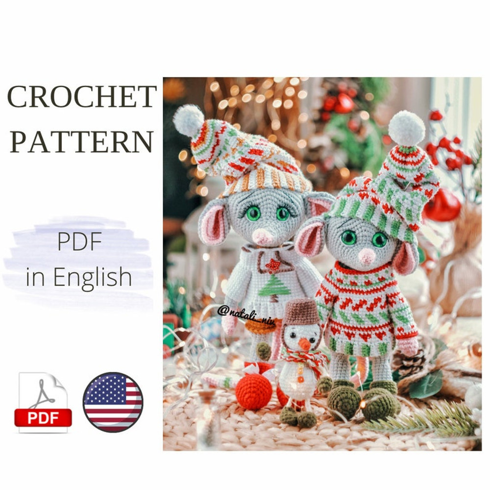 MOUSE Crochet Pattern 2 In 1 Christmas PDF Animals English Amigurumi Toy Handmade 0