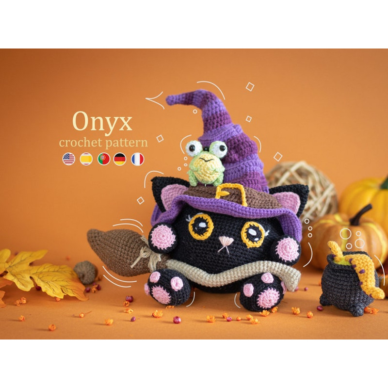 Crochet Pattern Onyx The Witchy Cat Halloween Amigurumi Pattern US Terms PDF 0