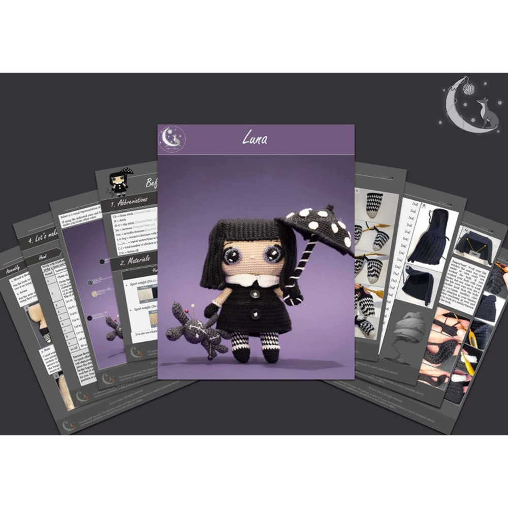 Crochet Pattern Luna The Gothic Doll Amigurumi Pattern US Terms PDF 1