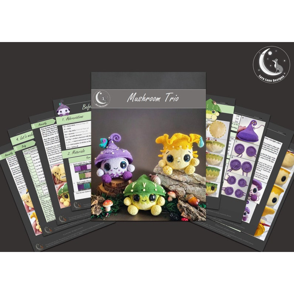 Crochet Pattern Mushroom Trio  Amigurumi Pattern US Terms PDF 6