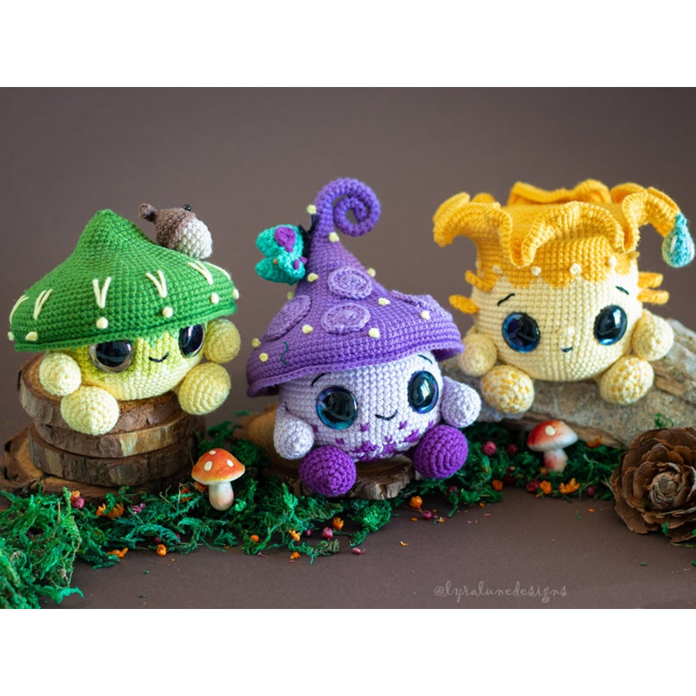 Crochet Pattern Mushroom Trio  Amigurumi Pattern US Terms PDF 1