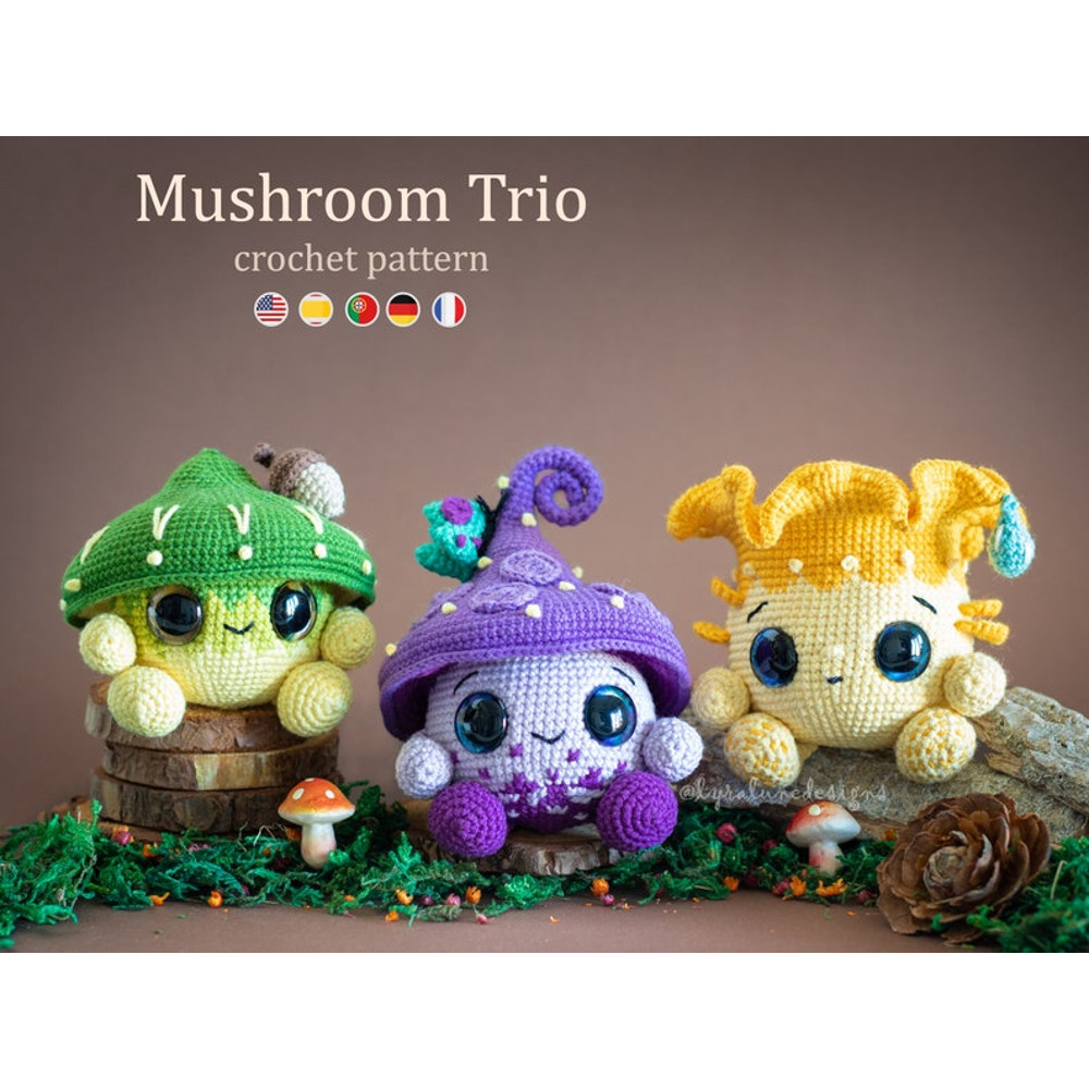 Crochet Pattern Mushroom Trio  Amigurumi Pattern US Terms PDF 0