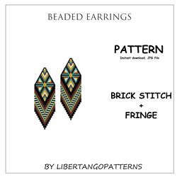 stitch brick pattern, native american beaded earrings, fringe bead pattern, square stitch pattern, instant download