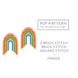 rainbow print earrings diy, small earrings pattern, beaded earrings with fringe, brick stitch pattern, miyuki delica