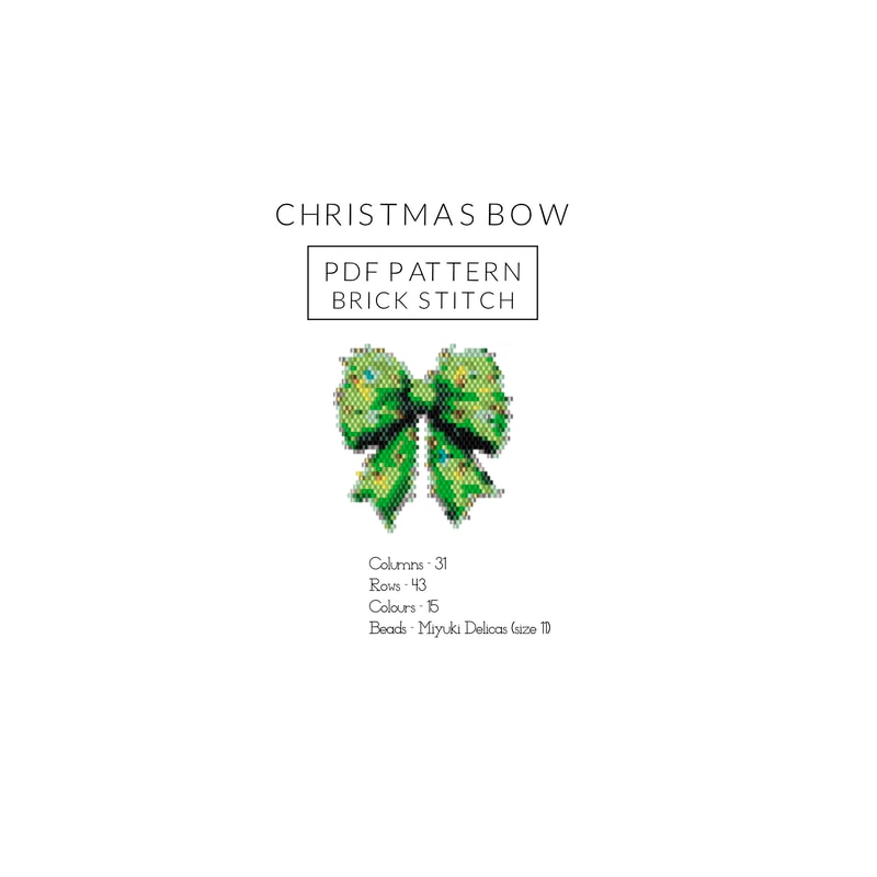 Christmas Bow Beaded Pattern Brick Stitch Pattern For Miyuki Delicas Beadwork Pattern Christmas Bea 0