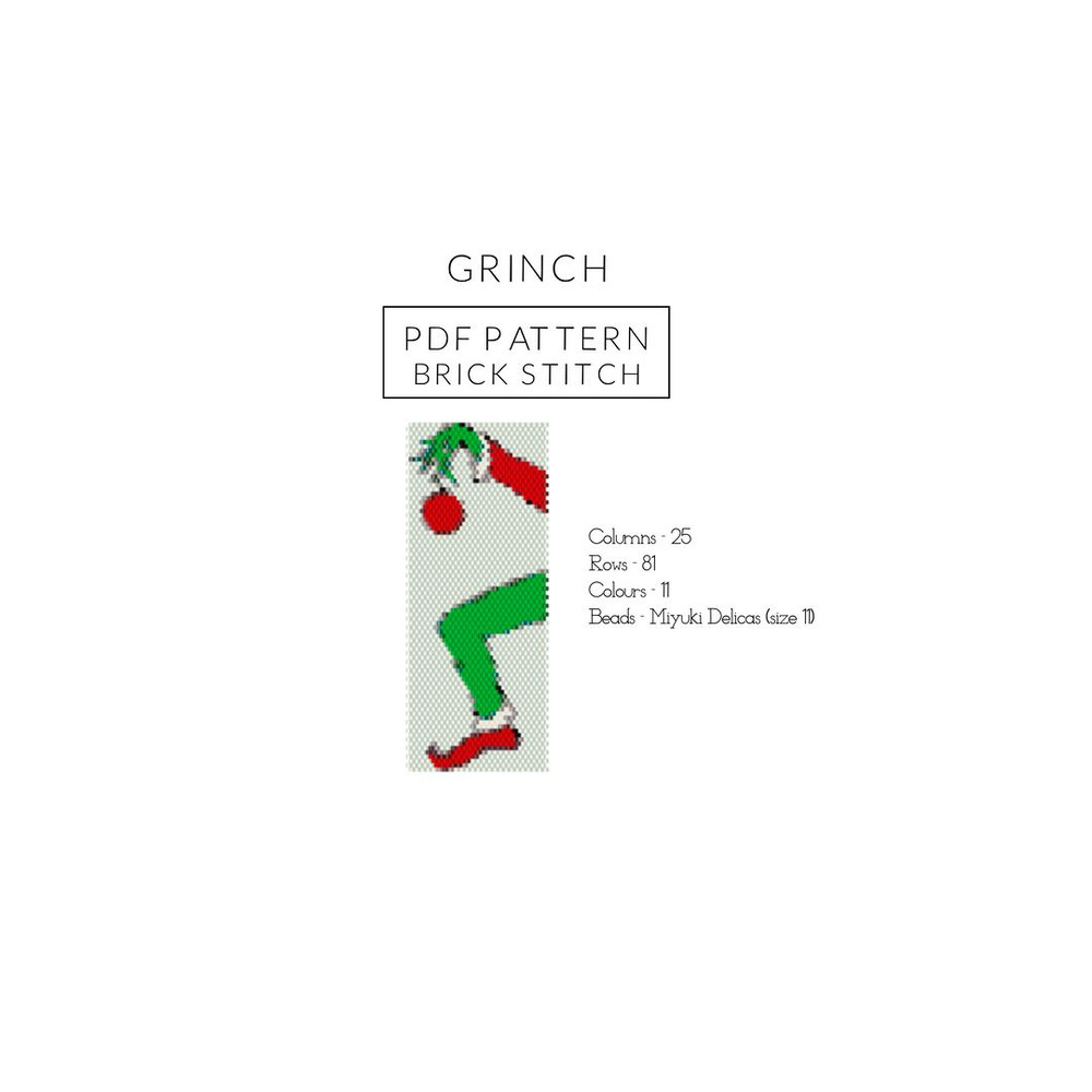 Grinch Bead Pattern Brick Stitch Pattern For Miyuki Delicas Seed Beads New Year Christmas Pattern 8 0
