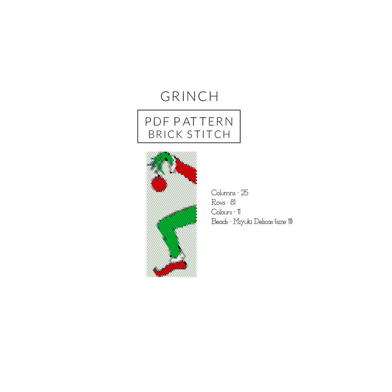 Grinch Bead Pattern Brick Stitch Pattern For Miyuki Delicas Seed Beads New Year Christmas Pattern 8 0