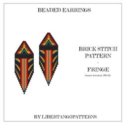 brick stitch pattern, beaded earrings with fringe, native american print earrings diy, mexican pattern, 196