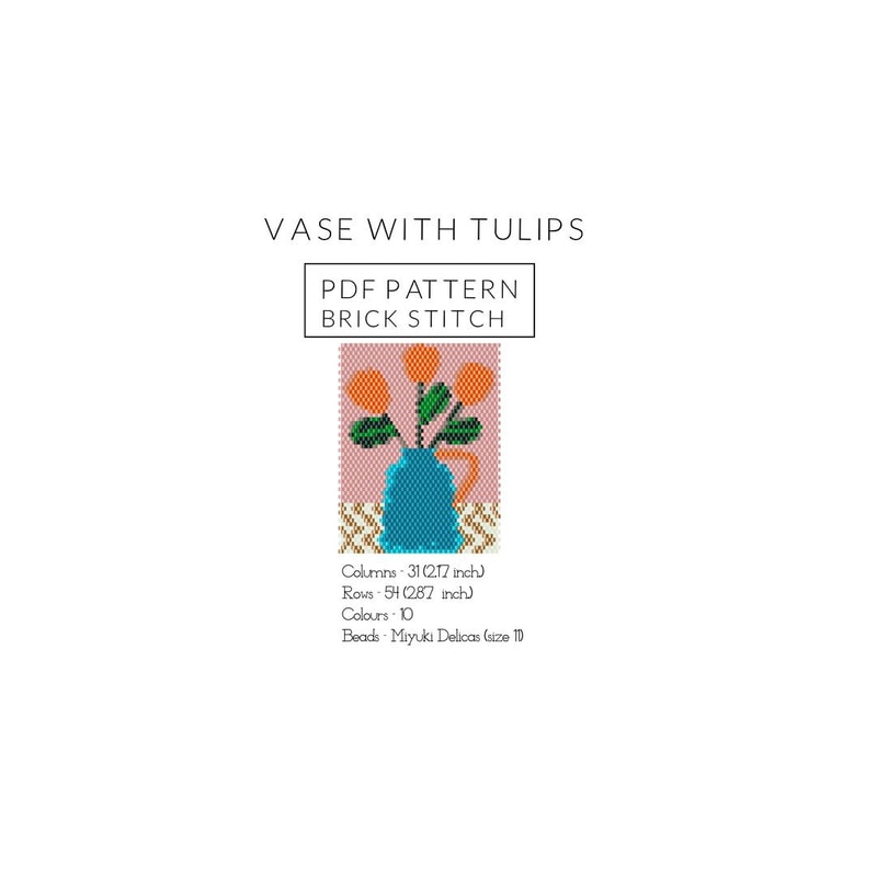 Vase With Tulips Brick Stitch Pattern Miyuki Delica Seed Beads PDF Pattern Digital File 113 0