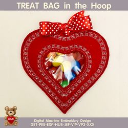 ITH Peekabo Bag Valentine Day Heart Treat Bag digital design for  Machine Embroidery