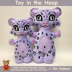 In The Hoop Machine Embroidery design ITH Leopard Snow Plush Toy soft stuffed ITH Pattern. Included 3 sizes!