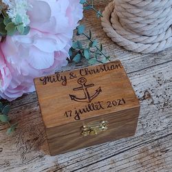 Nautical Wedding Ring Box. Wooden Ring Bearer. Personalized Ring Holder for Beach Wedding Decor.