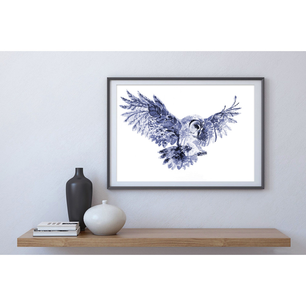 Owl Art Print Printable Download Blue Watercolor Print Wild Animal Wall Decor Prints Wall Art Fores 1