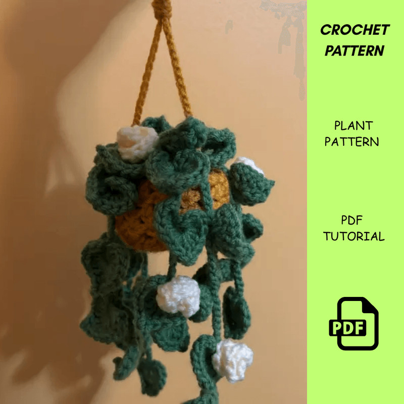 Car Hanging Plant Crochet Pattern  PDF Digital Download  Mini Crochet Hanging Basket For Car Mirror 0