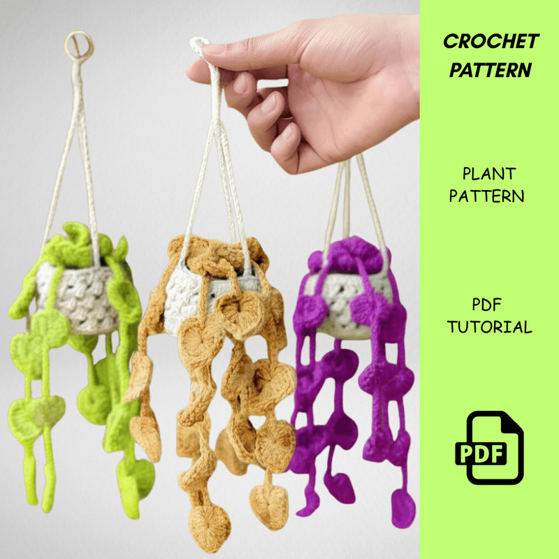Car Hanging Plant Crochet Pattern  PDF Digital Download  Mini Crochet Hanging Basket For Car Mirror 1