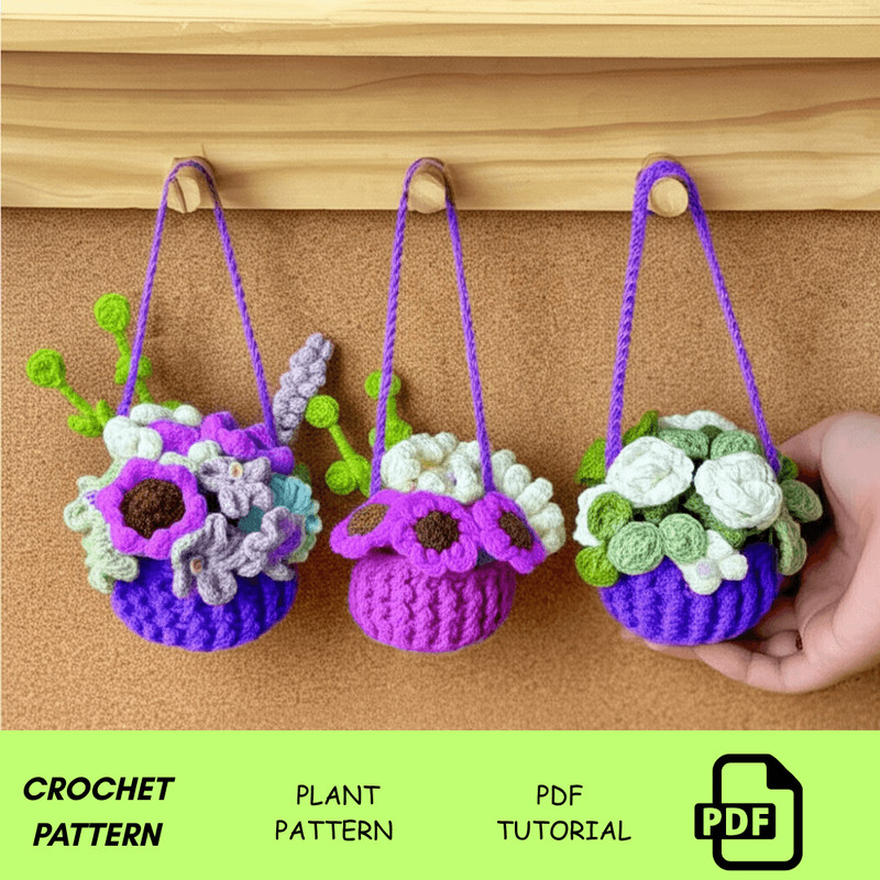 Car Hanging Plant Crochet Pattern  PDF Digital Download  Mini Crochet Hanging Basket For Car Mirror 2