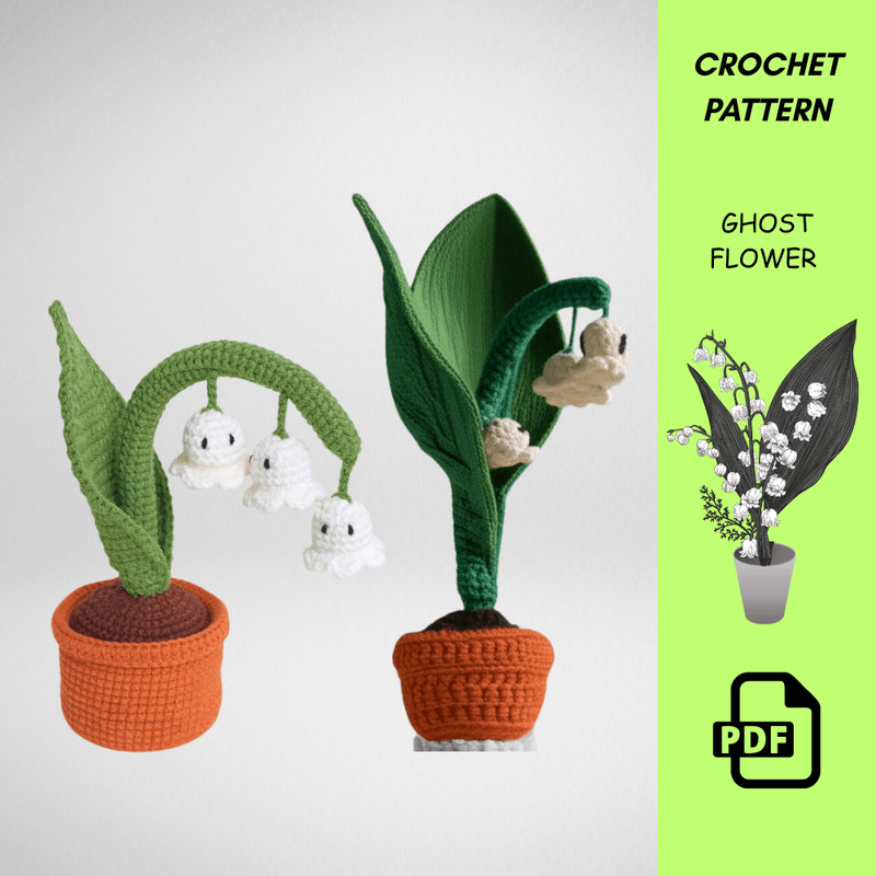 Lily Of The Valley Ghost Flower Crochet Pattern  Halloween Amigurumi Plant In Pot  Creepy Cute Fake 0