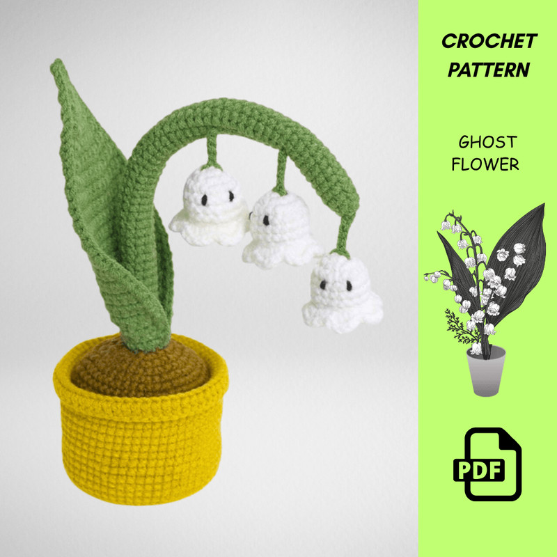 Lily Of The Valley Ghost Flower Crochet Pattern  Halloween Amigurumi Plant In Pot  Creepy Cute Fake 1