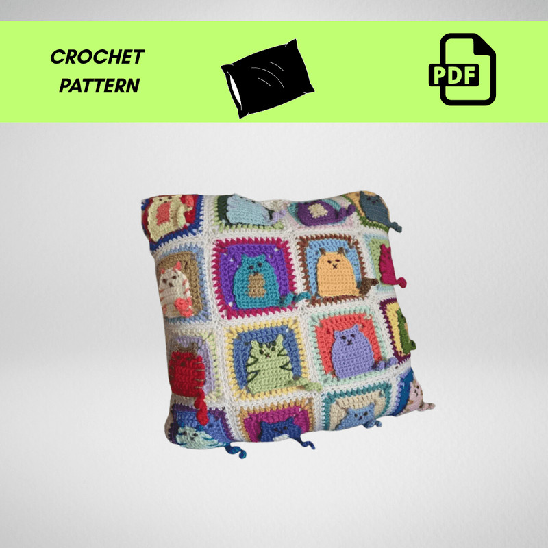 Many Cats Square  Crochet Pattern PDF English  Cat Granny Square Afghan Block  Fun Crochet Motif Fo 4