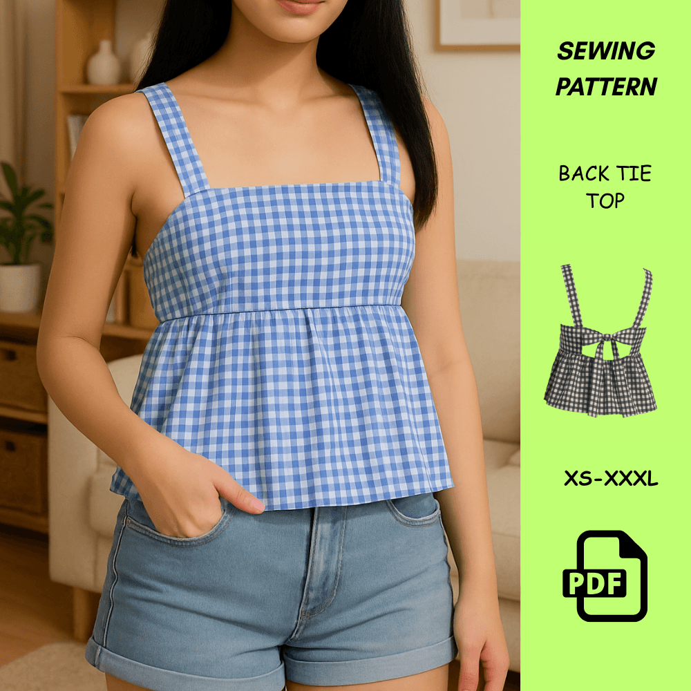 Tie Back Top Sewing Pattern  Peplum Blouse PDF Pattern For Women  Sizes XSXXXL  Easy Summer DIY Top 0