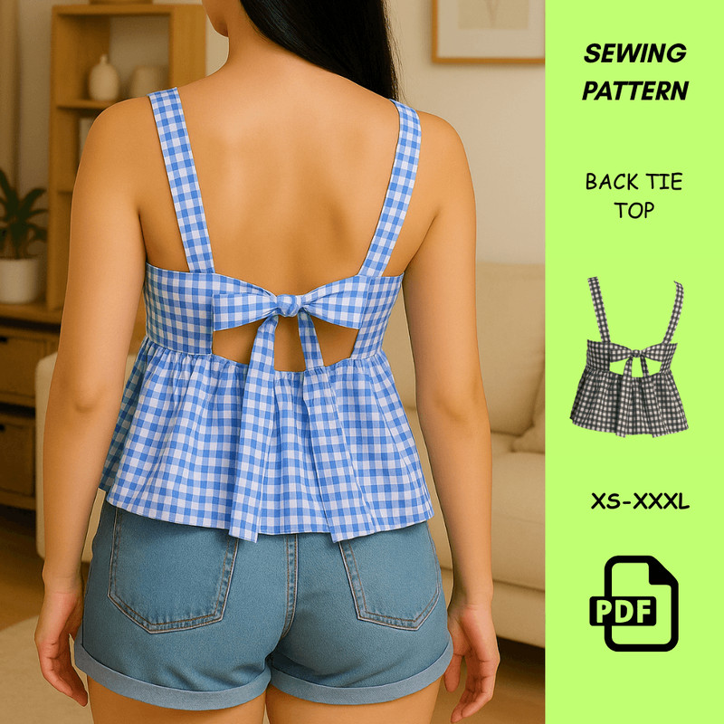 Tie Back Top Sewing Pattern  Peplum Blouse PDF Pattern For Women  Sizes XSXXXL  Easy Summer DIY Top 1