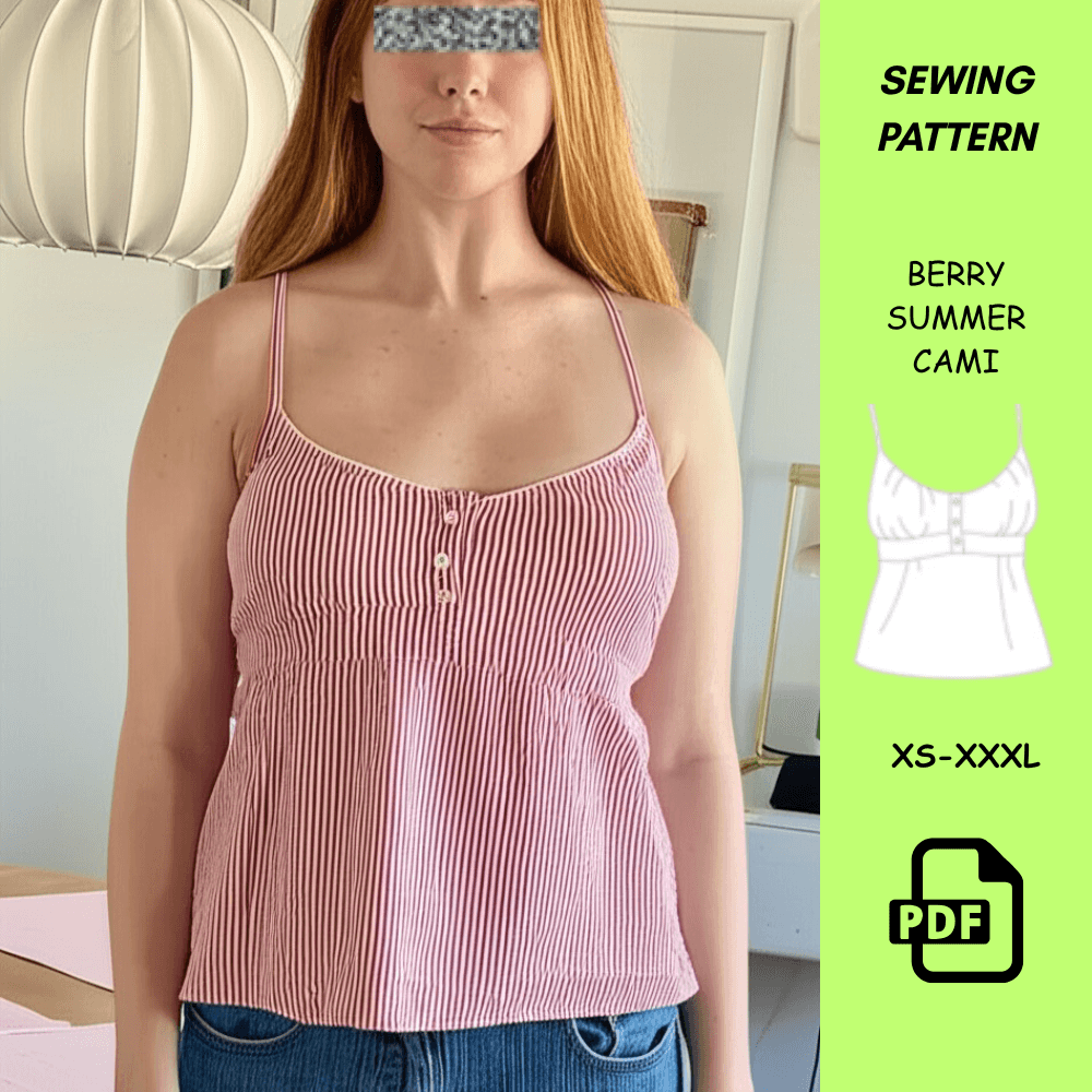Summer Cami Top Sewing Pattern  PDF Digital Download  Cottagecore Coquette Blouse  Sizes XSXL  DIY  2