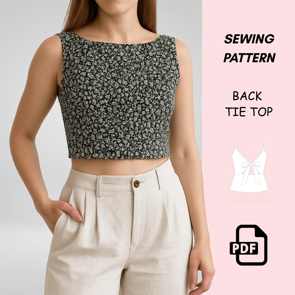 Back Tie Top Sewing Pattern PDF  Easy Summer Blouse For Beginners  Open Back Sleeveless Top  XXS7XL 1