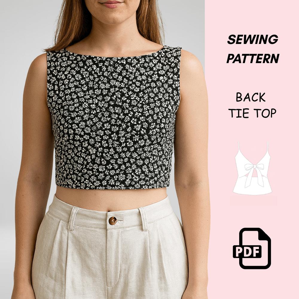 Back Tie Top Sewing Pattern PDF  Easy Summer Blouse For Beginners  Open Back Sleeveless Top  XXS7XL 2