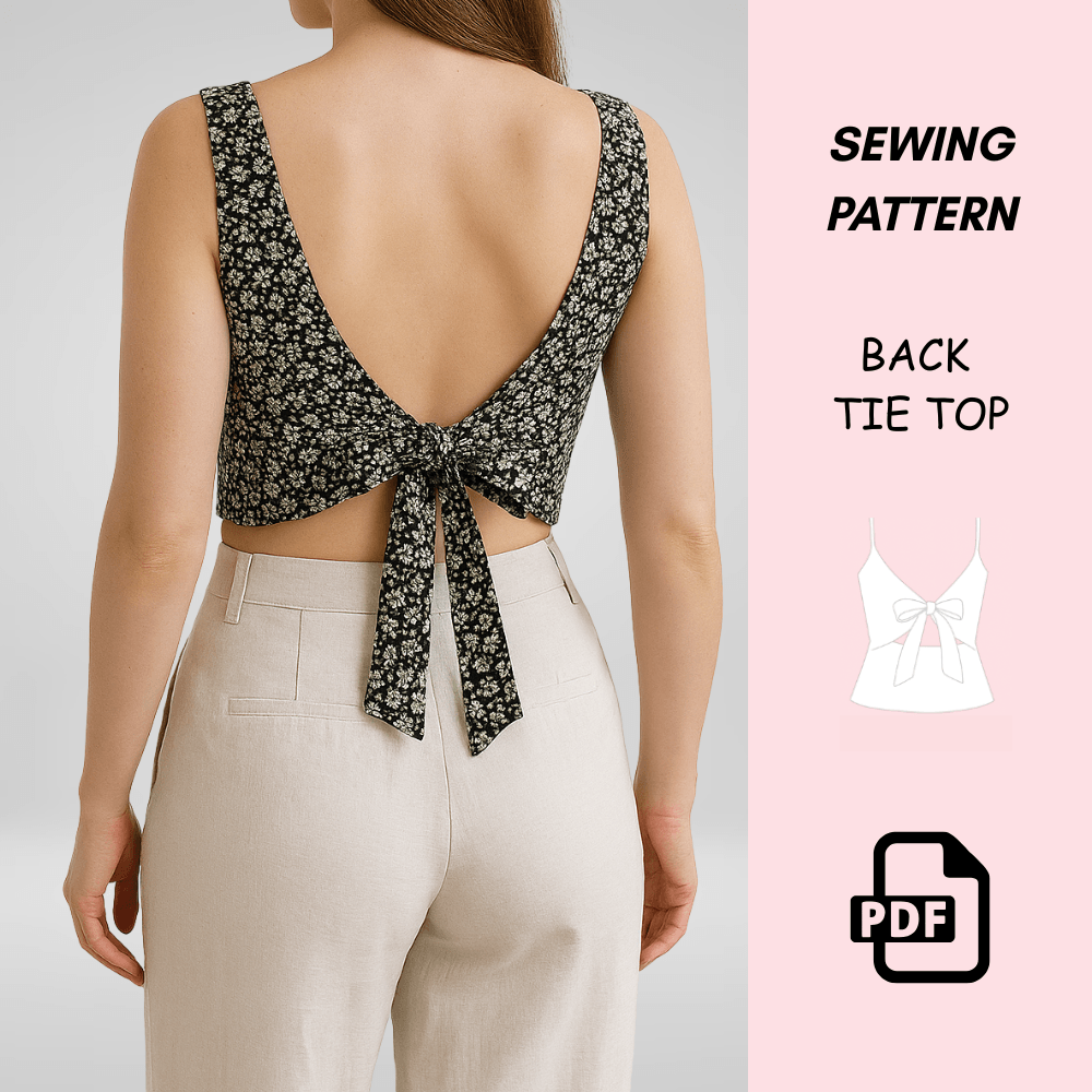 Back Tie Top Sewing Pattern PDF  Easy Summer Blouse For Beginners  Open Back Sleeveless Top  XXS7XL 0
