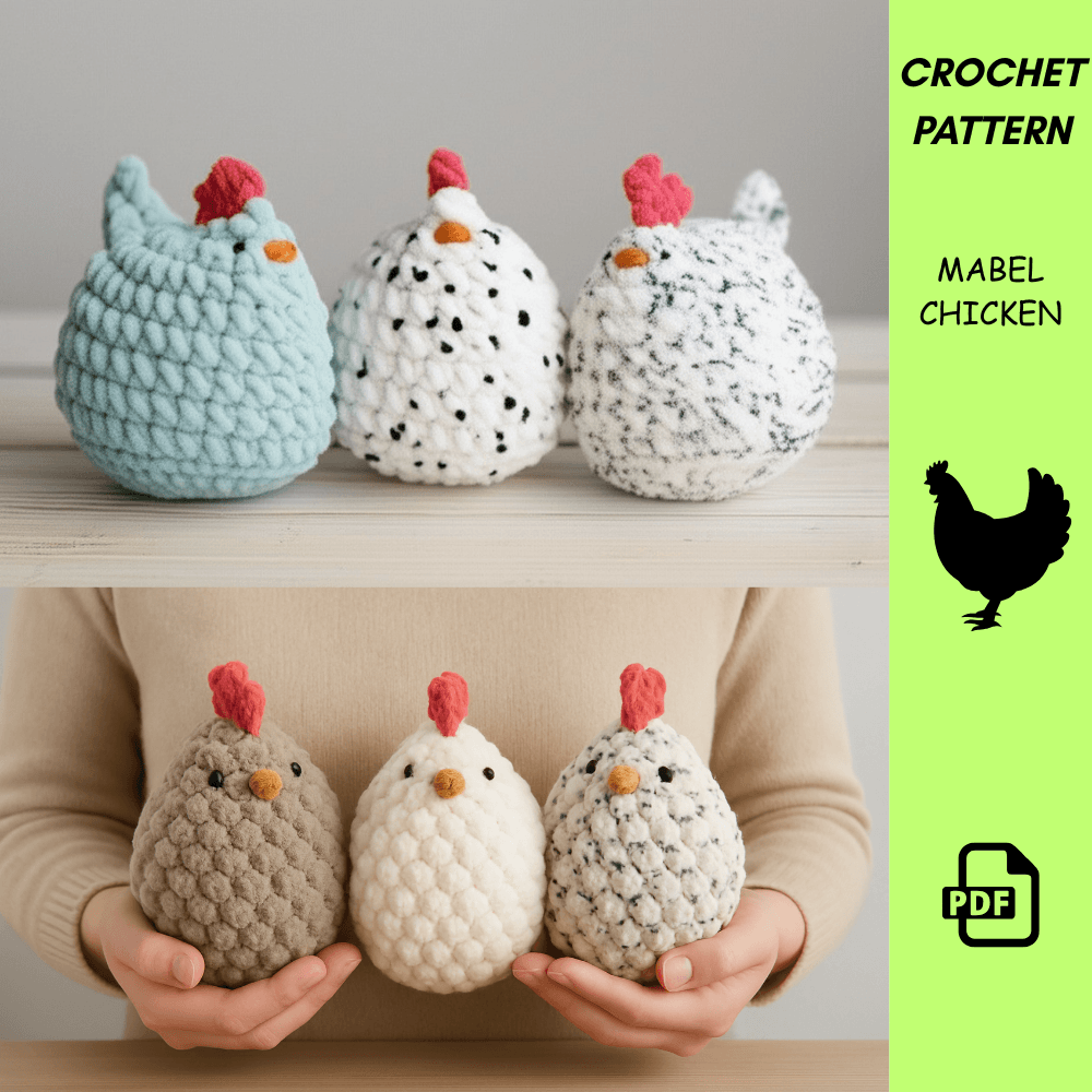 Mabel Chicken Crochet Pattern  Easy LowSew Amigurumi PDF For Beginners  Soft Plush Hen  Super Bulky 2