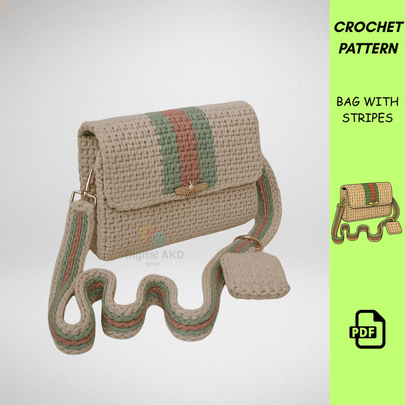 Crochet Bag Pattern With Stripes  Handmade Crossbody Purse PDF  Easy Crochet Pattern  DIY Crochet H 0