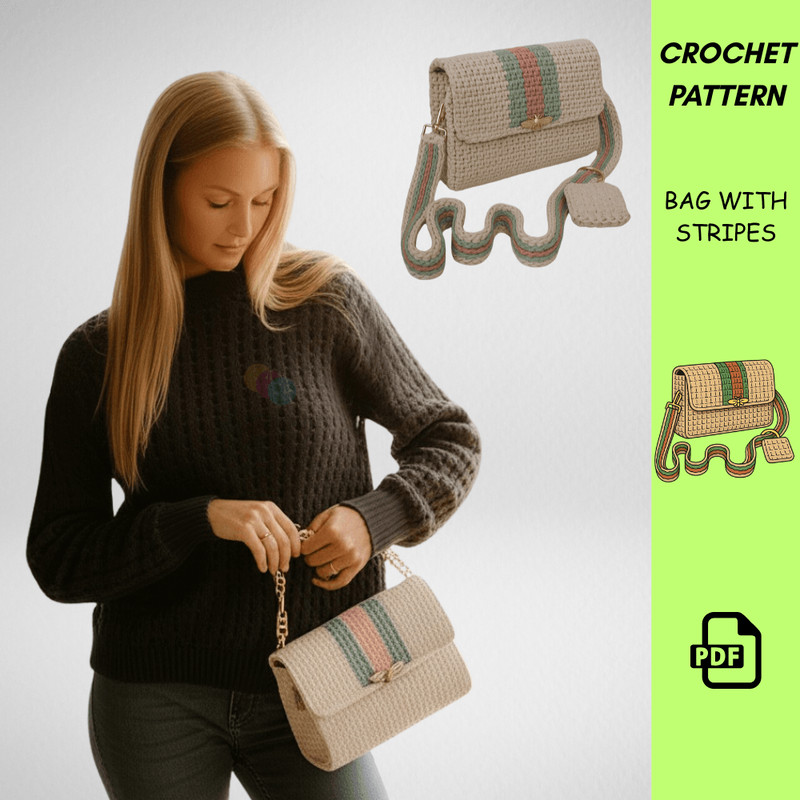 Crochet Bag Pattern With Stripes  Handmade Crossbody Purse PDF  Easy Crochet Pattern  DIY Crochet H 1