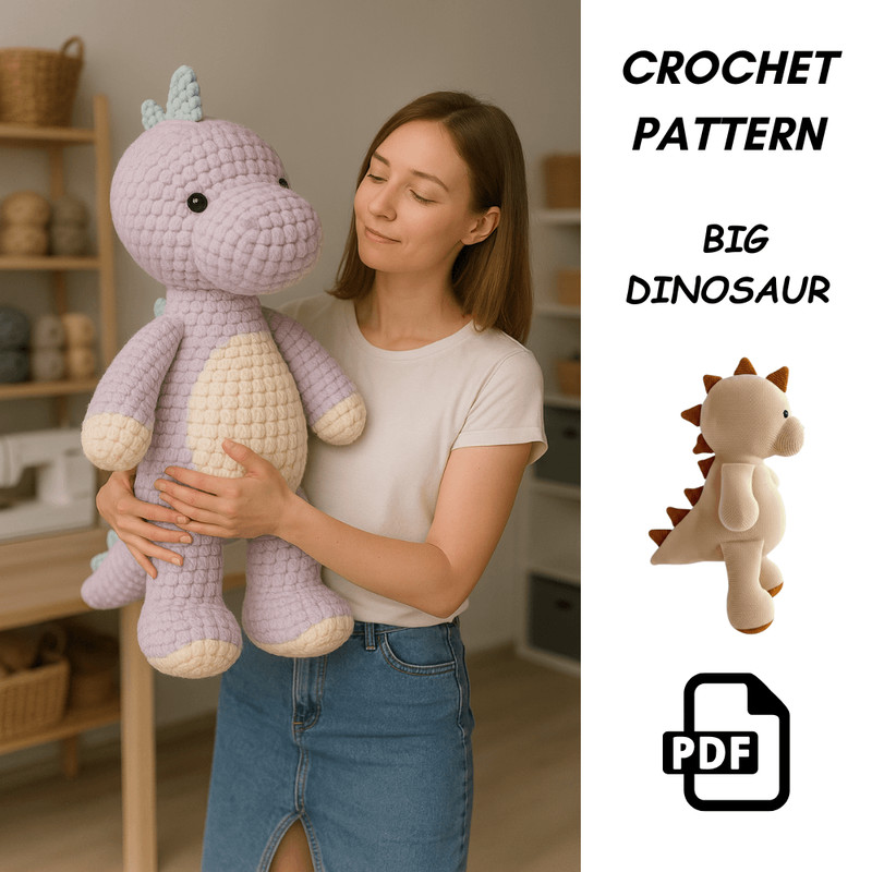 PDF Plush Big Dinosaur Crochet Pattern  Oversized Amigurumi Dinosaur Plush  DIY Giant Crochet Toy T 1