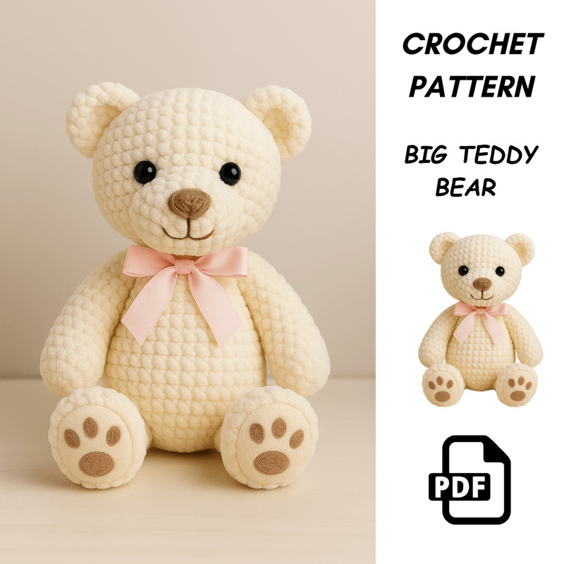 Big Teddy Bear Crochet Pattern PDF  Oversized Amigurumi Plush  DIY Chunky Crochet Toy Tutorial  Cro 0
