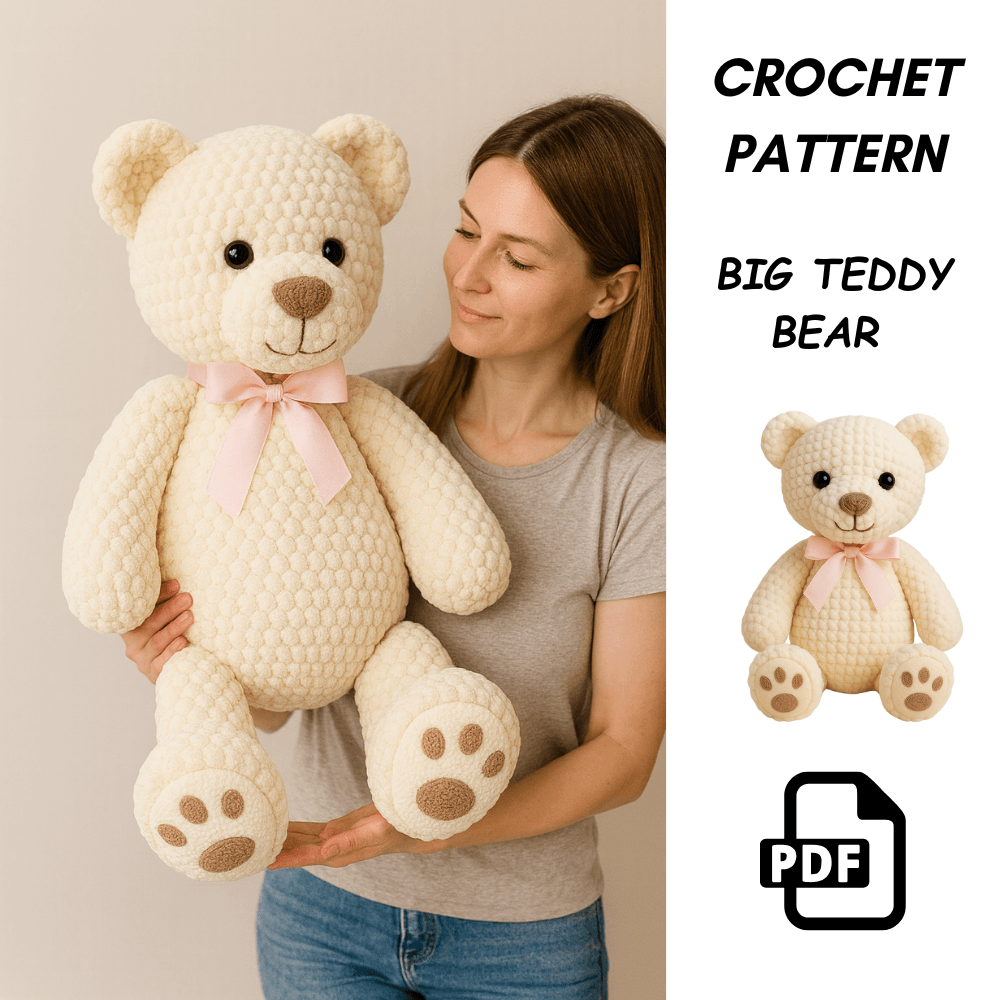 Big Teddy Bear Crochet Pattern PDF  Oversized Amigurumi Plush  DIY Chunky Crochet Toy Tutorial  Cro 1
