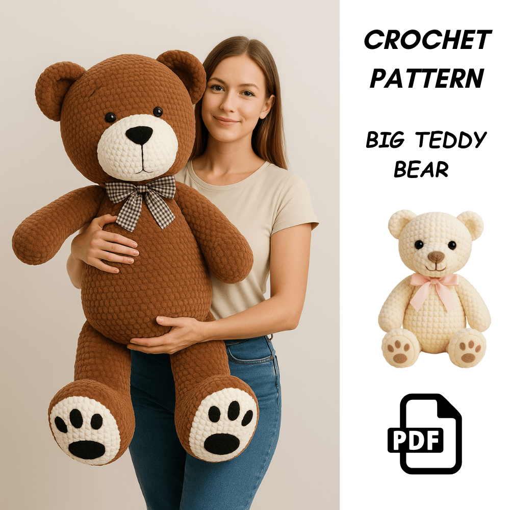 Big Teddy Bear Crochet Pattern PDF  Oversized Amigurumi Plush  DIY Chunky Crochet Toy Tutorial  Cro 2