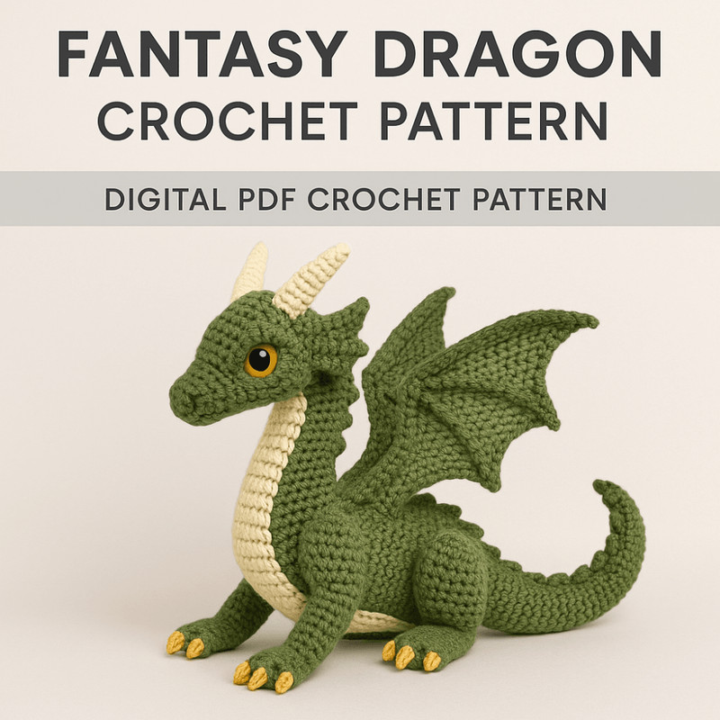 Fantasy Dragon Crochet Pattern PDF  Amigurumi Dragon Plush  DIY Crochet Toy Tutorial  Crochet Patte 0