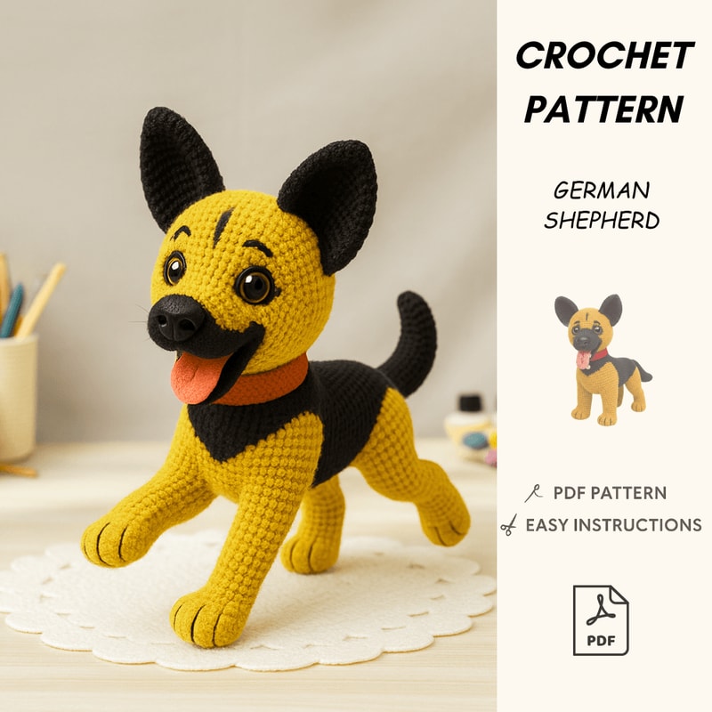 German Shepherd Crochet Pattern PDF Amigurumi Dog Plush DIY Crochet Toy Tutorial Crochet Pattern 1