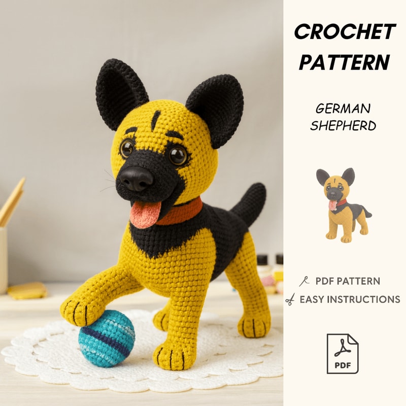 German Shepherd Crochet Pattern PDF Amigurumi Dog Plush DIY Crochet Toy Tutorial Crochet Pattern 2