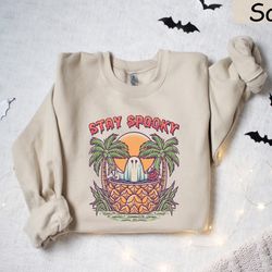 stay spooky sweatshirt, funny ghost shirt, halloween crewneck sweater, spooky season sweatshirt, retro spooky shirt, spo