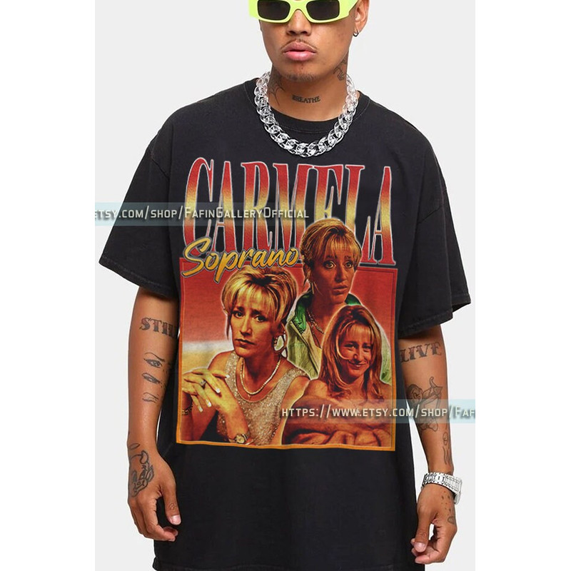 CARMELA SOPRANO Shirt Wife of Mafia Boss Homage Retro 90's Vintage Unisex Tshirt Gangster Goodfellas Shirt La Cosa Nostra Edie Falco Tees fL.jpg