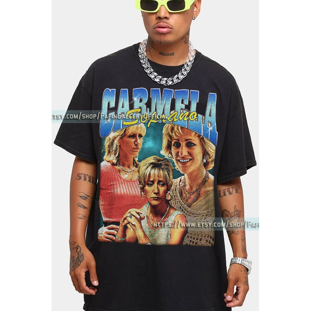 CARMELA SOPRANO Shirt, Wife of Mafia Boss Homage Retro 90's Vintage Unisex Tshirt Gangster Goodfellas Shirt La Cosa Nostra Edie Falco Tees L.jpg