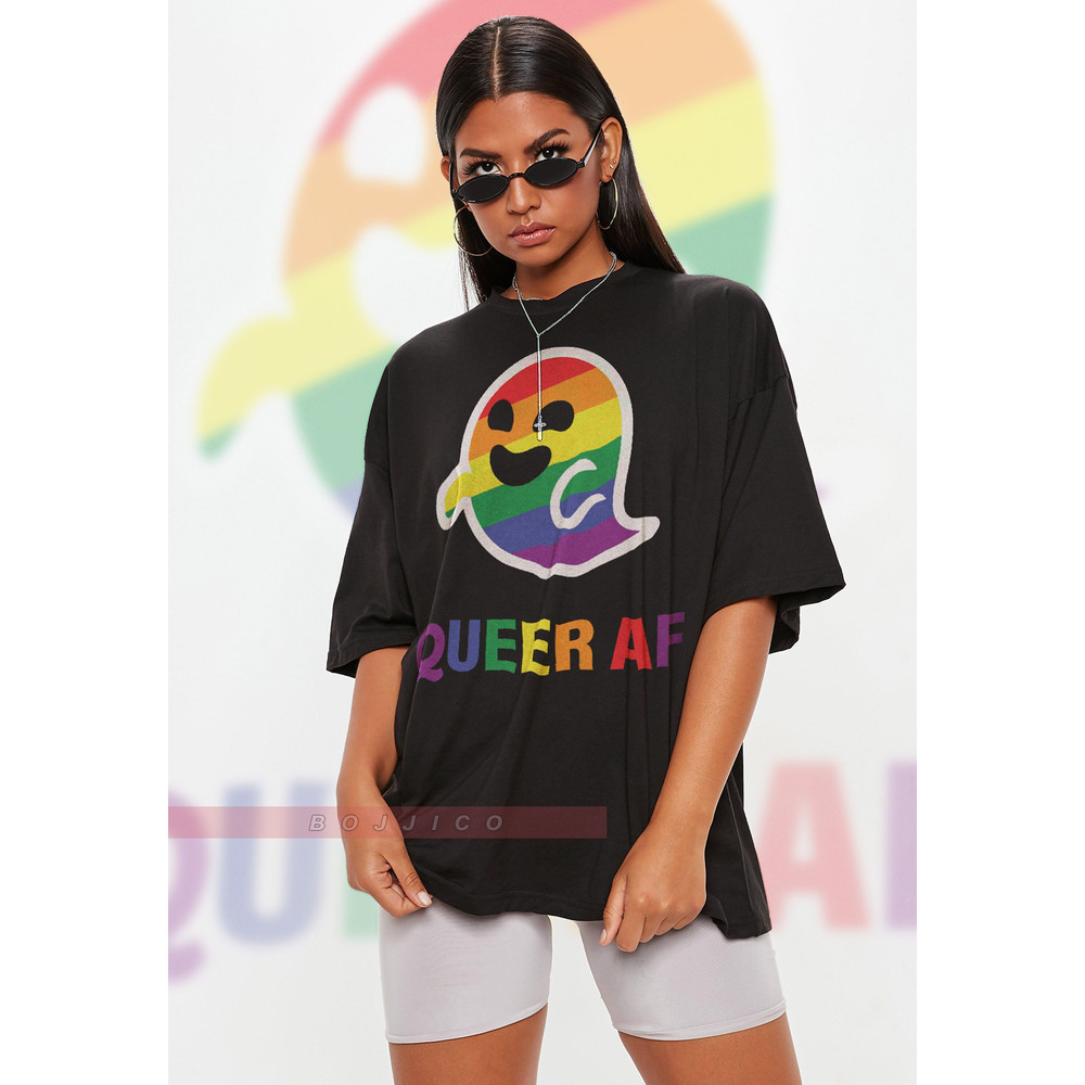 Retro LGBTQ+ Queer AF Unisex T-Shirt  Human's Right, Funny LGBT T-Shirt, Gay Pride Gift, Pride Rainbow Love Symbol Movement Shirt.jpg