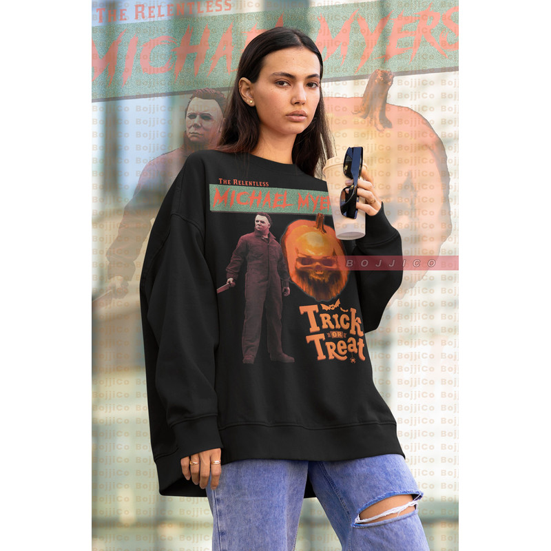MICHAEL MYERS The Relentless Trick or Treat Sweatshirt, Friday the 13th Horror , Scary Michael Myers Sweater, Movie Michael Myers Retro,.jpg