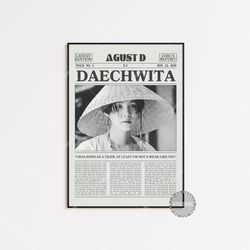 agust d retro newspaper print, d-day poster, d-day lyrics print, agust d poster, home decor, k-pop, bts poster lc3 less1