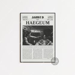 agust d retro newspaper print, haegeum poster, haegeum lyrics print, agust d poster, home decor, d-2 poster, k-pop, bts